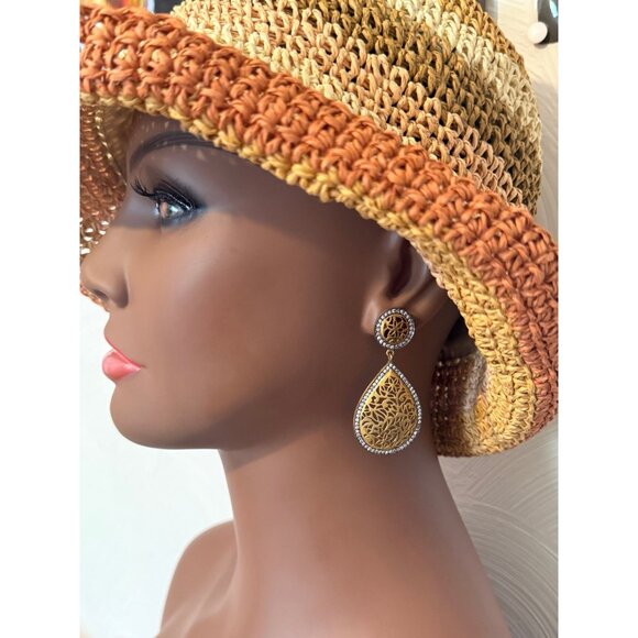 Yellow Earrings With Pave Cz - Picture 6 of 6